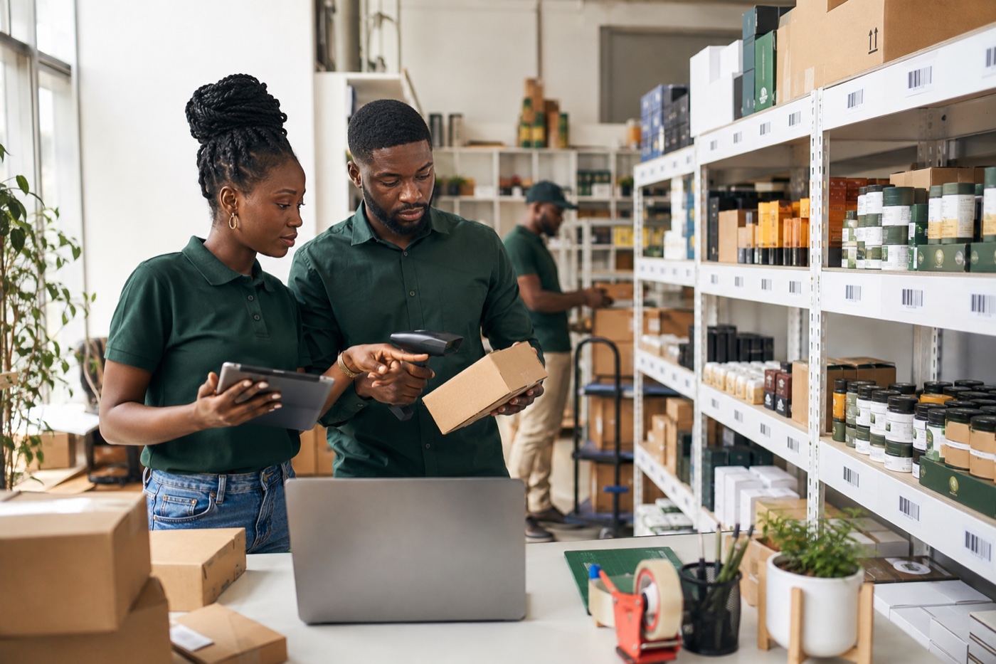 Illustrative retail inventory scene, not an actual Laflor customer or employee